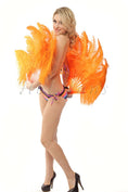 Load image into Gallery viewer, Orange single layer Ostrich Feather Fan with leather travel Bag 25"x 45".
