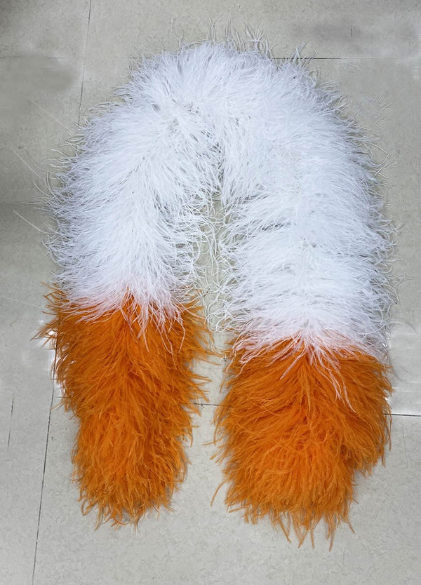 20 ply mix white & orange Luxury Ostrich Feather Boa 71