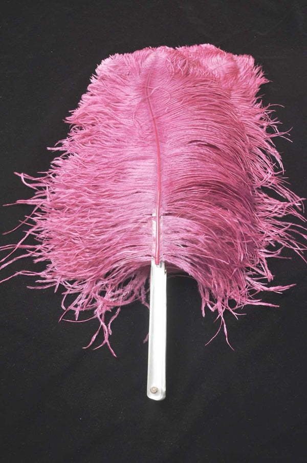 fuchsia single layer Ostrich Feather Fan with leather travel Bag 25