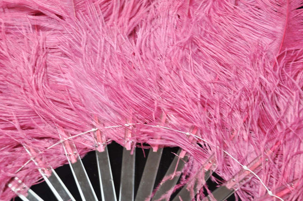 fuchsia single layer Ostrich Feather Fan with leather travel Bag 25