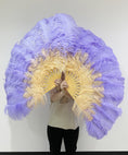 Load image into Gallery viewer, Mix apricot & aqua violet 2 Layers Ostrich Feather Fan 30''x 54'' with Travel leather Bag.
