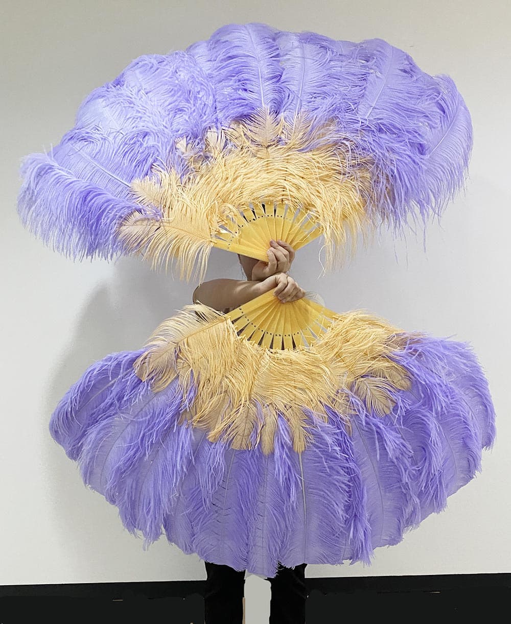 Mix apricot & aqua violet 2 Layers Ostrich Feather Fan 30''x 54'' with Travel leather Bag - hotfans