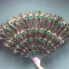 Abanico de plumas de pavo real de doble cara con Bolsa de Viaje de piel.