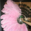 Ventilador de penas de avestruz de camada única rosa totalmente aberto 180 ° com bolsa de couro de viagem.