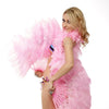pink single layer Ostrich Feather Fan with leather travel Bag 25"x 45".