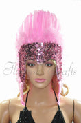 Load image into Gallery viewer, pink feather sequins crown las vegas dancer showgirl headgear headdress.
