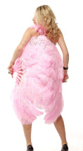 Load image into Gallery viewer, pink single layer Ostrich Feather Fan with leather travel Bag 25"x 45".
