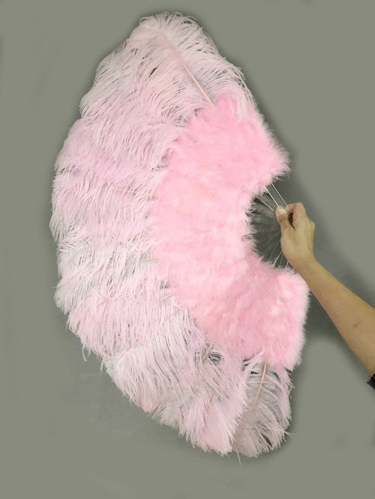 pink Marabou Ostrich Feather fan 21"x 38" with Travel leather Bag.