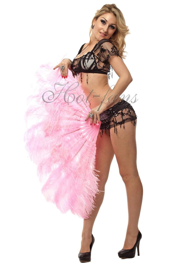 2 layers pink Ostrich Feather Fan 30