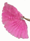 Load image into Gallery viewer, Pink 3 Layers Ostrich Feather Fan Opened 65" with Travel leather Bag.
