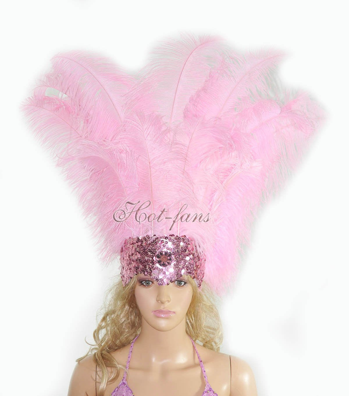Exotic Showgirl Silver And Rhinestone Embellished Multi-Toned Pink Ostrich  Headdress