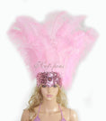 Load image into Gallery viewer, Pink Showgirl Open Face Ostrich feather Headdress.
