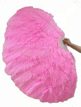 Load image into Gallery viewer, Pink 3 Layers Ostrich Feather Fan Opened 65" with Travel leather Bag.
