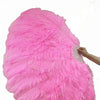 Abanico rosa de plumas de avestruz de 3 capas abierto 65&quot; con bolsa de viaje de cuero.