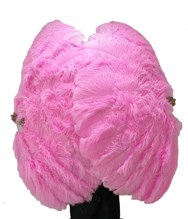 Abanico de Plumas de Avestruz Rosa 3 Capas Abierto 65