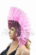 Load image into Gallery viewer, pink feather sequins crown las vegas dancer showgirl headgear headdress.
