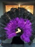 Load image into Gallery viewer, Mix black & dark purple XL 2 Layer Ostrich Feather Fan 34 x 60 with Travel leather Bag b.
