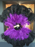 Load image into Gallery viewer, Mix black & dark purple XL 2 Layer Ostrich Feather Fan 34 x 60 with Travel leather Bag b.
