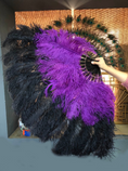 Load image into Gallery viewer, Mix black & dark purple XL 2 Layer Ostrich Feather Fan 34 x 60 with Travel leather Bag b.
