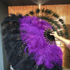 Mix black & dark purple XL 2 Layer Ostrich Feather Fan 34 x 60 with Travel leather Bag b.
