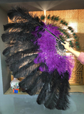 Load image into Gallery viewer, Mix black & dark purple XL 2 Layer Ostrich Feather Fan 34 x 60 with Travel leather Bag b.
