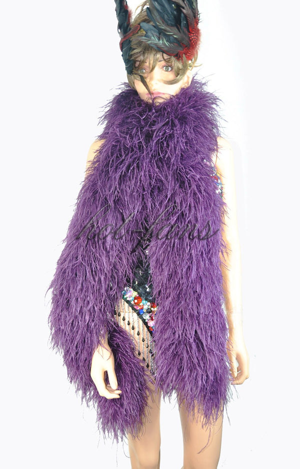 12 ply Dark purple Luxury Ostrich Feather Boa 71
