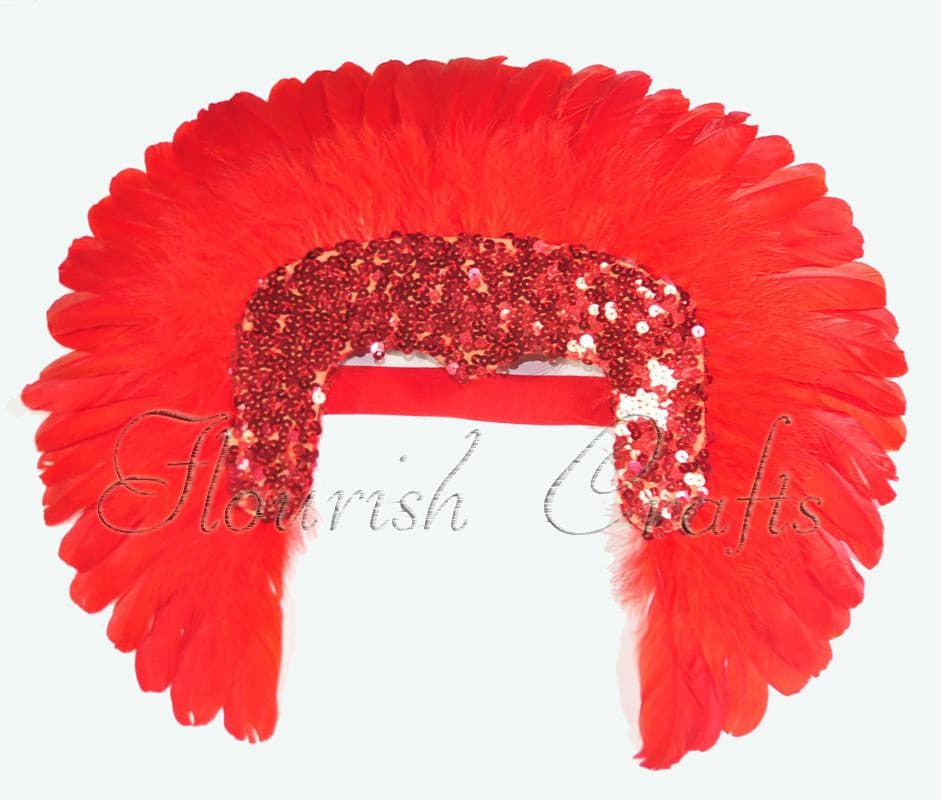 Red feather sequins crown las vegas dancer showgirl headgear headdress.