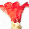 Roter Showgirl-Kopfschmuck aus Straußenfedern mit offenem Gesicht.