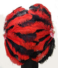 Load image into Gallery viewer, Mixed red & black XL 2 Layer Ostrich Feather Fan 34''x 60'' with Travel leather Bag.
