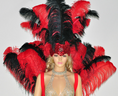 Load image into Gallery viewer, Red & black Ostrich Feather Open Face Headdress & backpiece Set.
