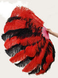 Load image into Gallery viewer, Mixed red & black XL 2 Layer Ostrich Feather Fan 34''x 60'' with Travel leather Bag.
