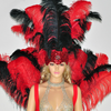 Red & black Ostrich Feather Open Face Headdress & backpiece Set.