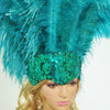 Teal Showgirl Open Face Ostrich feather Headdress.