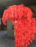 Load image into Gallery viewer, Burlesque Fluffy Red Waterfall Fan Ostrich Feathers Boa Fan 42"x 78".
