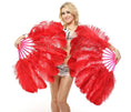 Load image into Gallery viewer, A pair red Single layer Ostrich Feather fan 24"x 41" with leather travel Bag.
