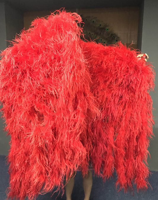 Burlesque Fluffy Red Waterfall Fan Ostrich Feathers Boa Fan 42"x 78".