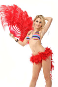 Load image into Gallery viewer, Red single layer Ostrich Feather Fan with leather travel Bag 25"x 45".
