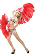 Load image into Gallery viewer, A pair red Single layer Ostrich Feather fan 24"x 41" with leather travel Bag.
