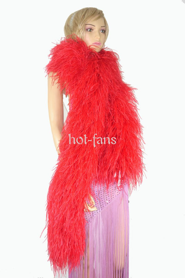 Boá de penas de avestruz luxuosa vermelha de 20 camadas com 71&quot; de comprimento (180 cm).