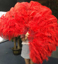 Load image into Gallery viewer, XL 2 Layers red Ostrich Feather Fan 34''x 60'' with Travel leather Bag.
