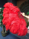 Load image into Gallery viewer, XL 2 Layers red Ostrich Feather Fan 34''x 60'' with Travel leather Bag.
