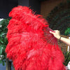 Abanico XL 2 capas de plumas de avestruz rojo 34''x 60 '' con bolsa de viaje de cuero.