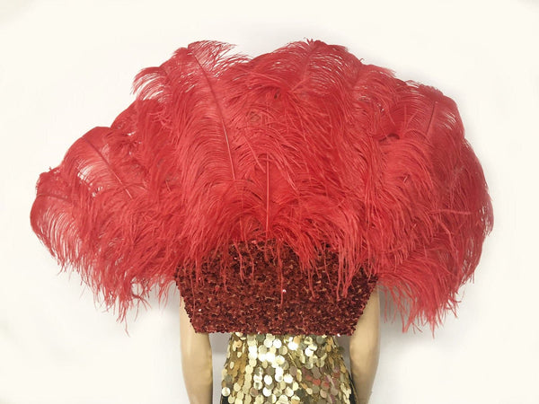 Espalda de plumas de avestruz estilo majestuoso abierto rojo.
