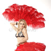 2 layers red Ostrich Feather Fan 30"x 54" with leather travel Bag.
