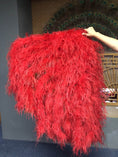 Load image into Gallery viewer, Burlesque Fluffy Red Waterfall Fan Ostrich Feathers Boa Fan 42"x 78".
