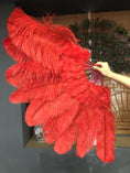 Load image into Gallery viewer, Red Marabou Ostrich Feather fan 24"x 43" with Travel leather Bag.
