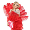 A pair red Single layer Ostrich Feather fan 24"x 41" with leather travel Bag.