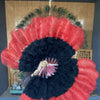 Black & red Marabou Ostrich Feather fan 21"x 38" with Travel leather Bag.