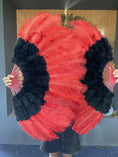 Load image into Gallery viewer, Black & red Marabou Ostrich Feather fan 21"x 38" with Travel leather Bag.
