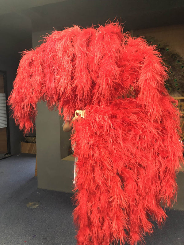 Burlesque Fluffy Red Waterfall Fan Ostrich Feathers Boa Fan 42